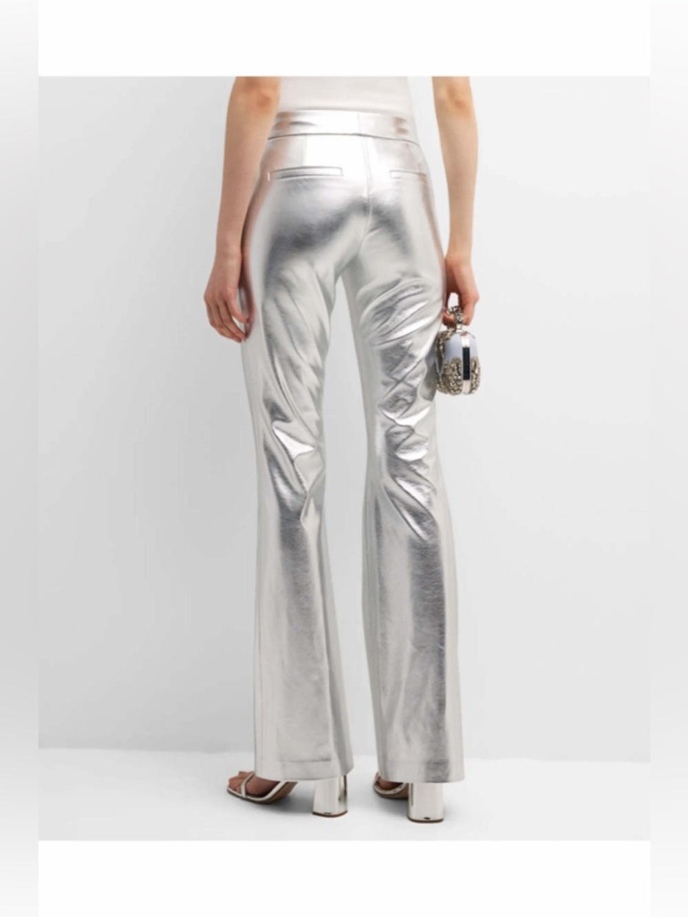 Alice + Olivia: Silver Metallic Vegan Leather Pants - Picture 4 of 10